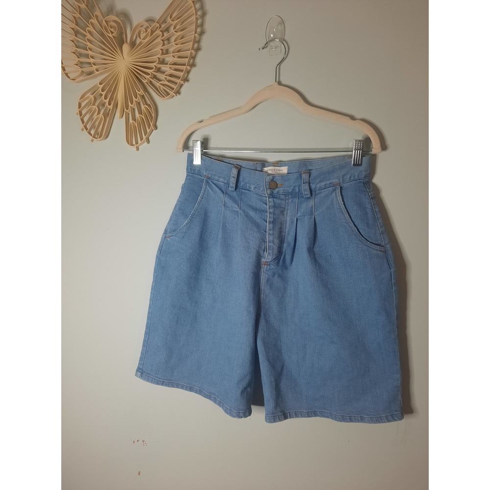 Nichole Lynel The Label Light Wash Pleated Denim Shorts Women Medium Made in USA